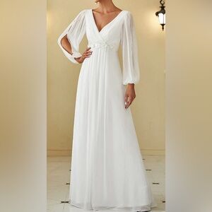 Ever-Pretty, Elegant Chiffon V-neckline long sleeve formal/wedding dress